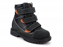 152-121 Бос(Bos), ботинки детские утепленные ортопедические профилактические, байка, кожа, черный, оранжевый в Хабаровске