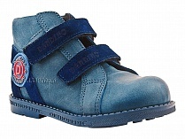 2084-01 УЦ Дандино (Dandino), ботинки демисезонные утепленные, байка, кожа, тёмно-синий, голубой в Хабаровске