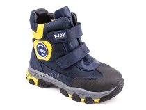 056-600-194-0049 (26-30) Джойшуз (Djoyshoes) ботинки детские зимние мембранные ортопедические профилактические, натуральный мех, мембрана, кожа, темно-синий, черный, желтый в Хабаровске